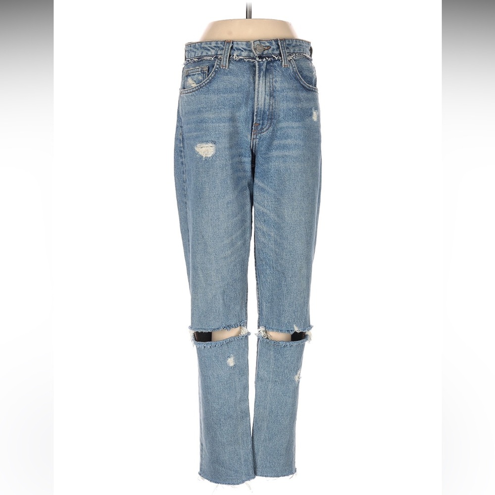 Reformation Blue Jeans with Distressed Details & High Rise. Size 28